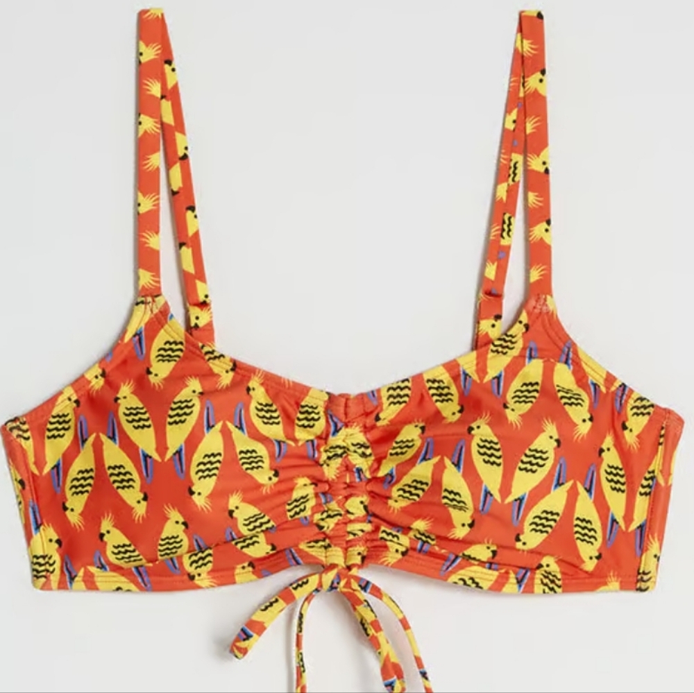 NWT The Carmen bikini top - orange with yellow birds